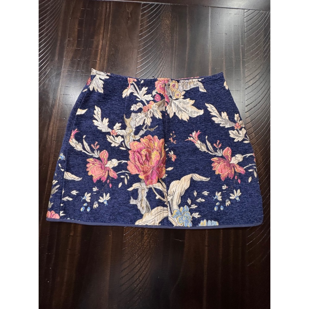 Jack by BB Dakota Floral Tapestry Mini Skirt Navy Blue Zip Front Size 4